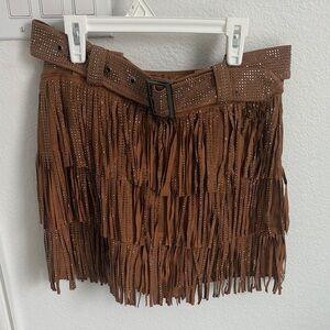 Chic Brown Fringe Mini Skort
